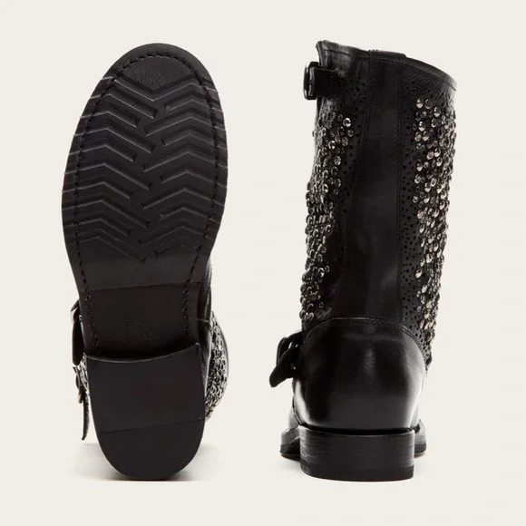 Frye Black Studded Combat Boots - Picture 4 of 13